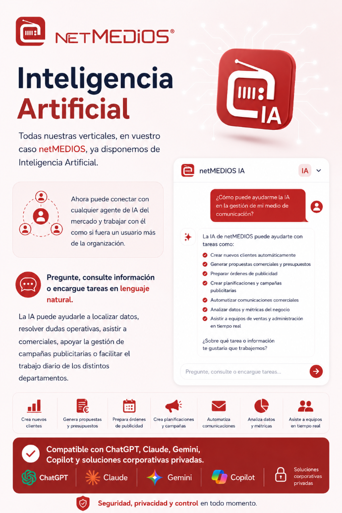 Asistente de inteligencia artificial para medios de comunicación integrado en Odoo. Gestión de campañas publicitarias, clientes, presupuestos, publicidad, radio, televisión y grupos multimedia.