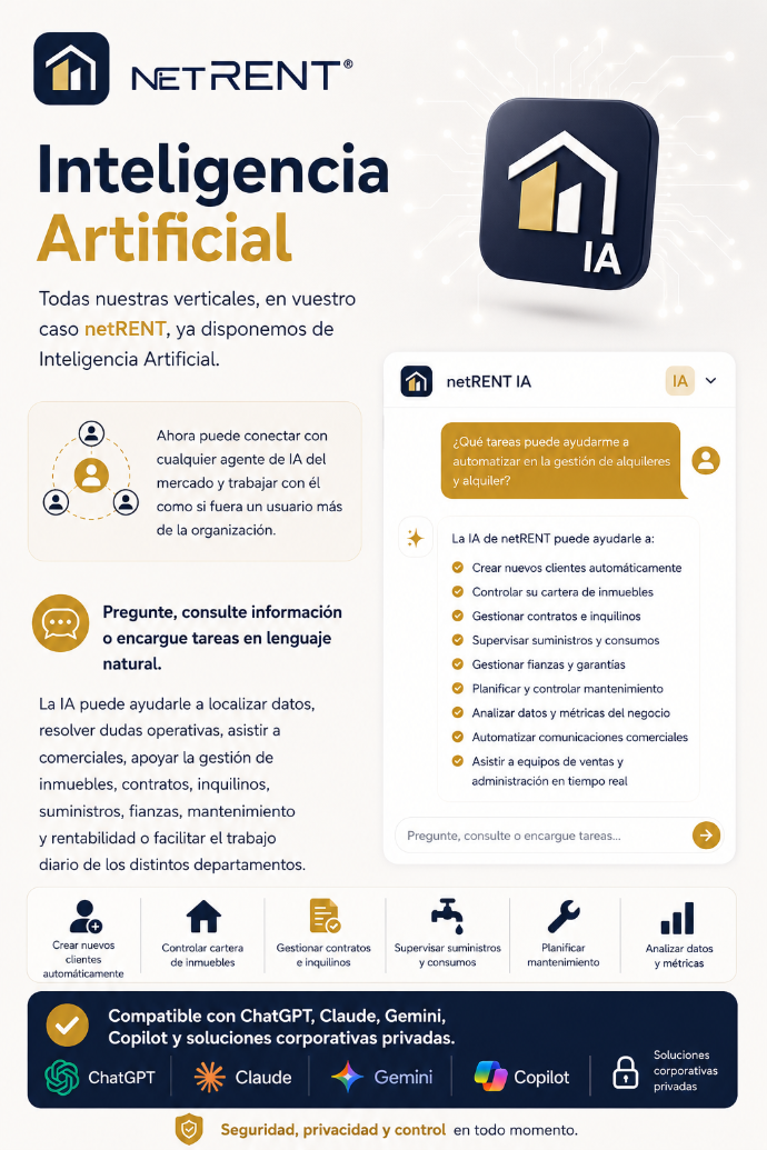 Asistente de inteligencia artificial integrado en netRENT dentro de Odoo para alquiler, gestión de inmuebles, contratos, fianzas, vencimientos, ocupación, suministros y liquidaciones a propietarios